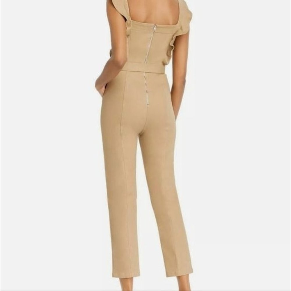 Aqua Women Beige Stretch Square Neck Back-Zip Ruffle Jumpsuit no belt XS $198 - Picture 6 of 12